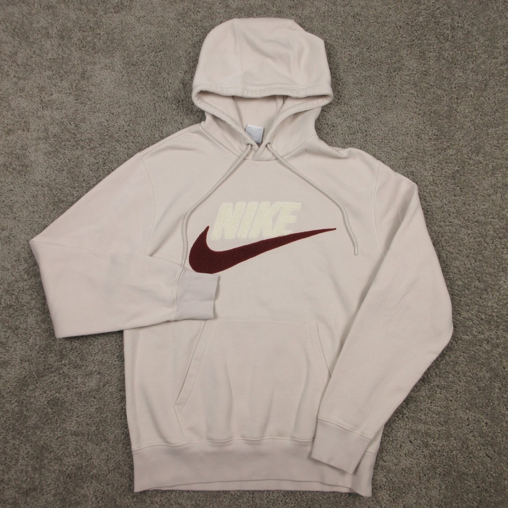 Nike Sweater‎ Mens Small Beige Sportswear Fleece Logo Pullover Hoodie Sweatshirt